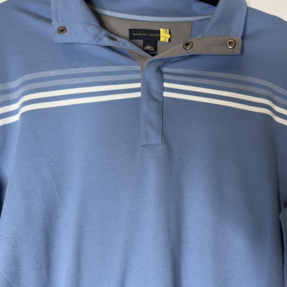 Banana Republic Polo Shirt Mens Large Blue Striped Long Sleeve Snap Collar Knit - Picture 3 of 9